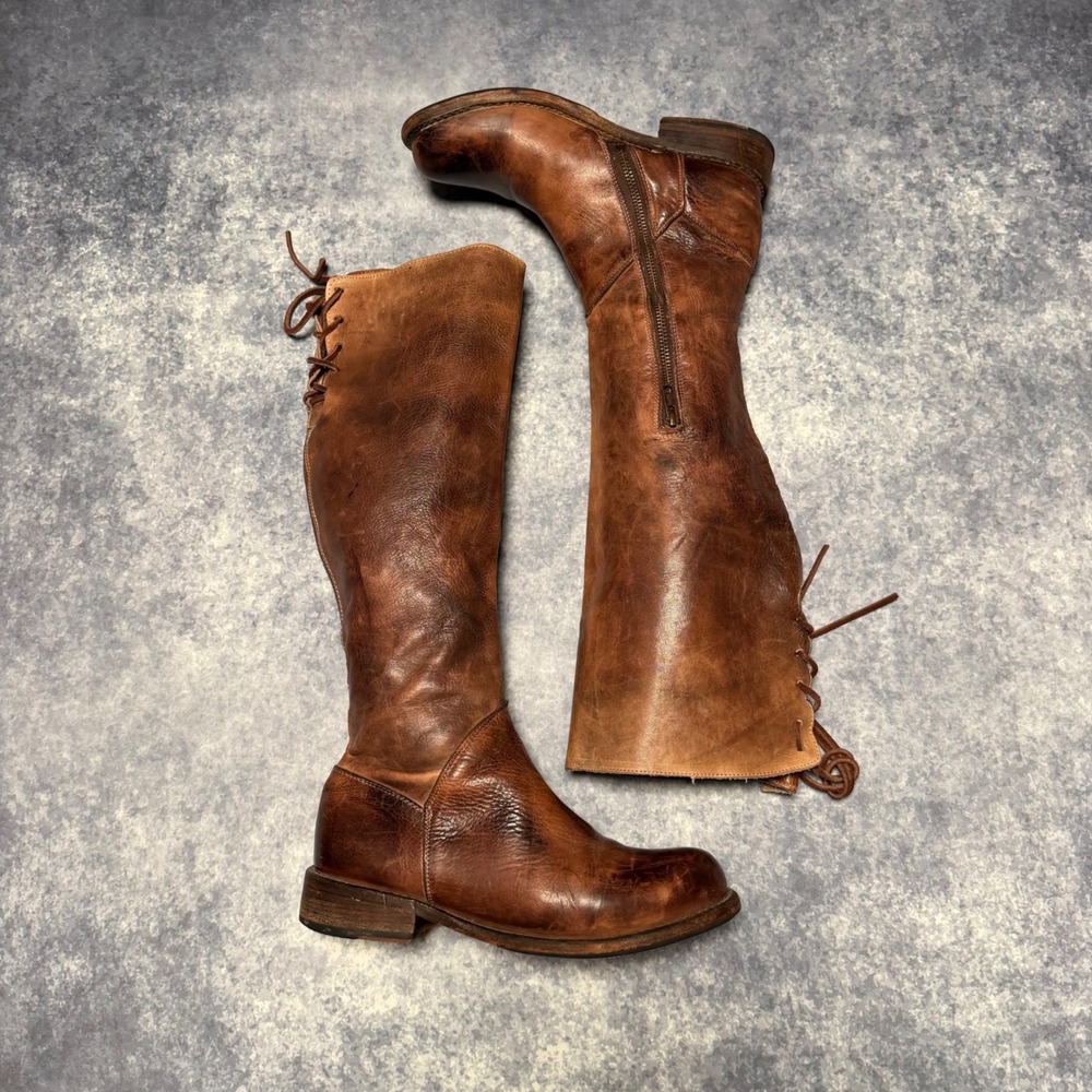 Bed Stu Manchester Brown Leather Knee High Lace Up Back Riding Boots‎ 7.5